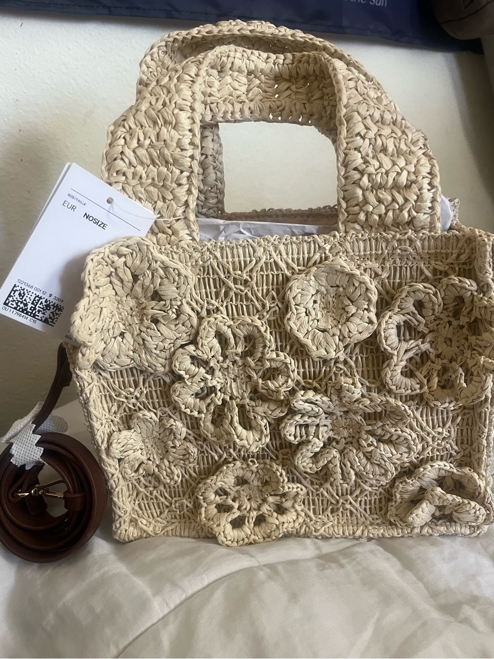 NWT H&M Beige Crochet Floral Mini Tote Bag
